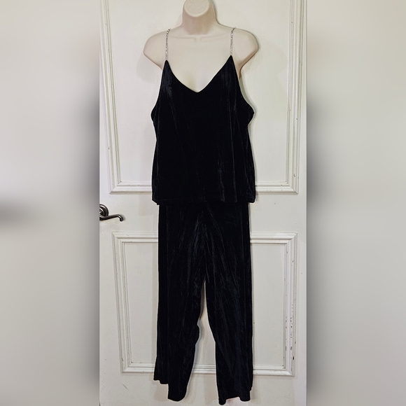 Rachel Zoe Black Velvet 2-Piece with Silver Rhinestone Straps,X-Large - Picture 1 of 15
